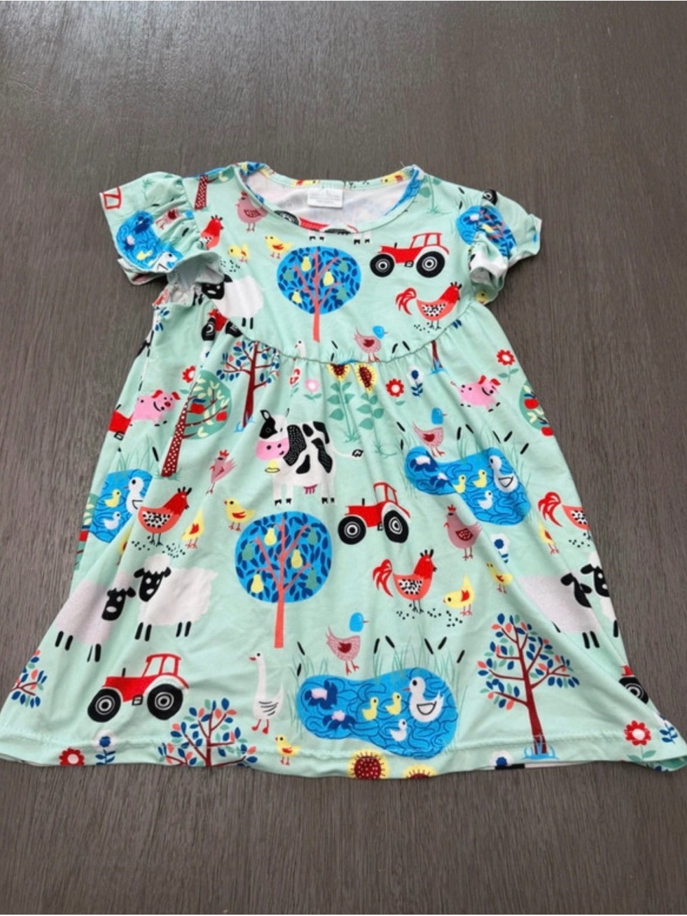 Kids Farm-Print Mint Green Dress